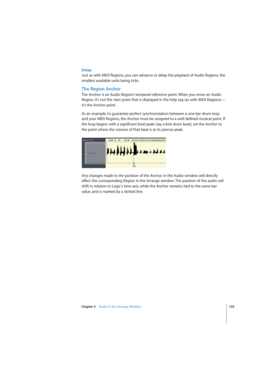 Delay, The region anchor | Apple Logic Express 7 User Manual | Page 139 / 522