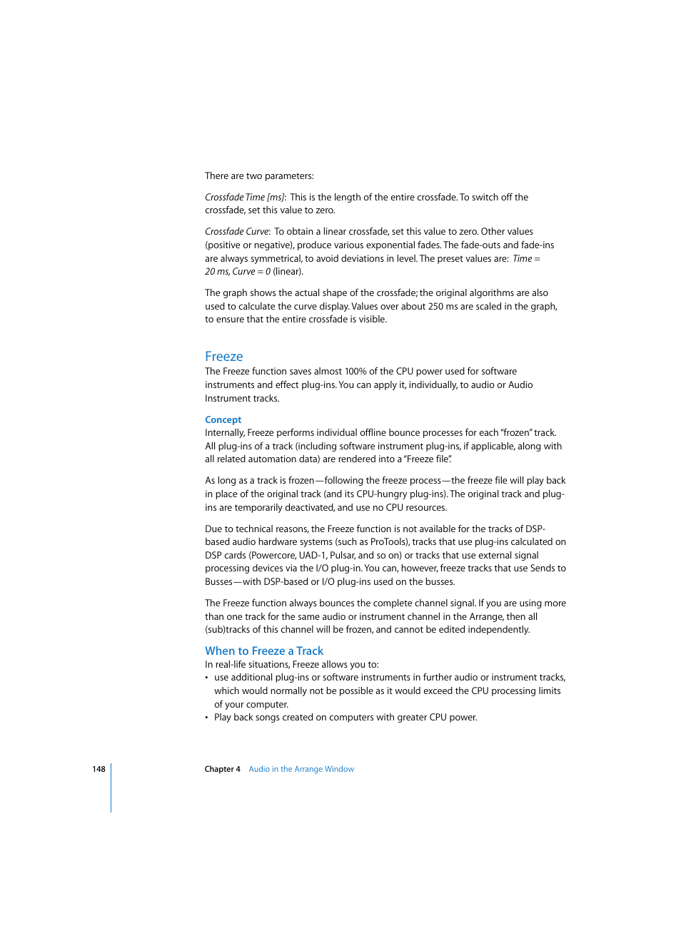 Freeze, Concept, When to freeze a track | Apple Logic Express 7 User Manual | Page 148 / 522