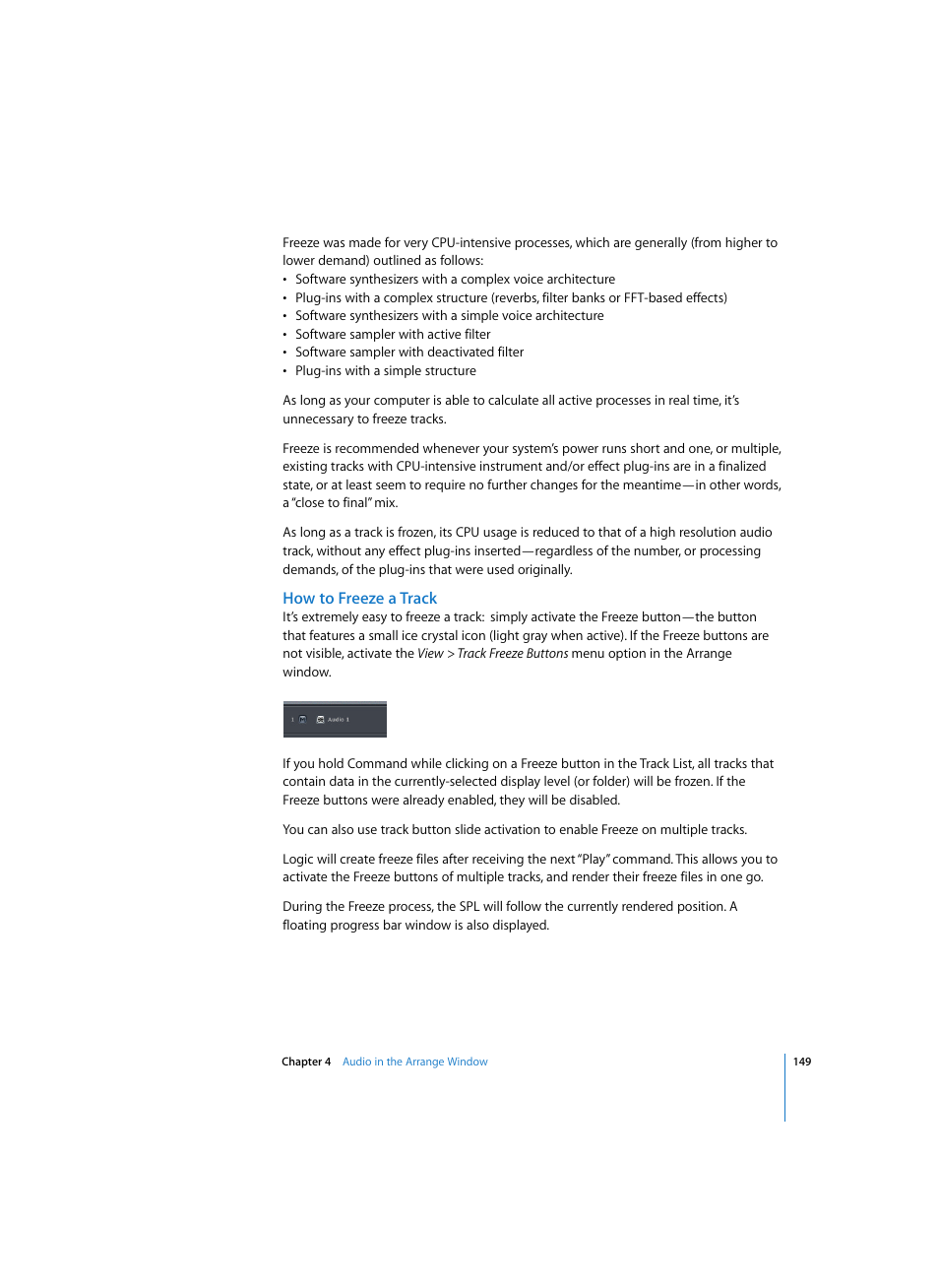 How to freeze a track | Apple Logic Express 7 User Manual | Page 149 / 522