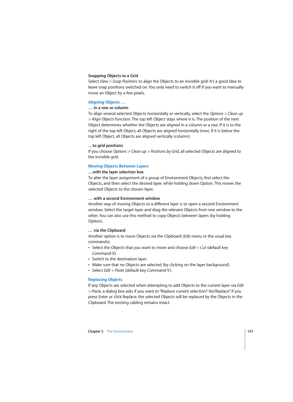 Aligning objects, Moving objects between layers, Replacing objects | Apple Logic Express 7 User Manual | Page 157 / 522