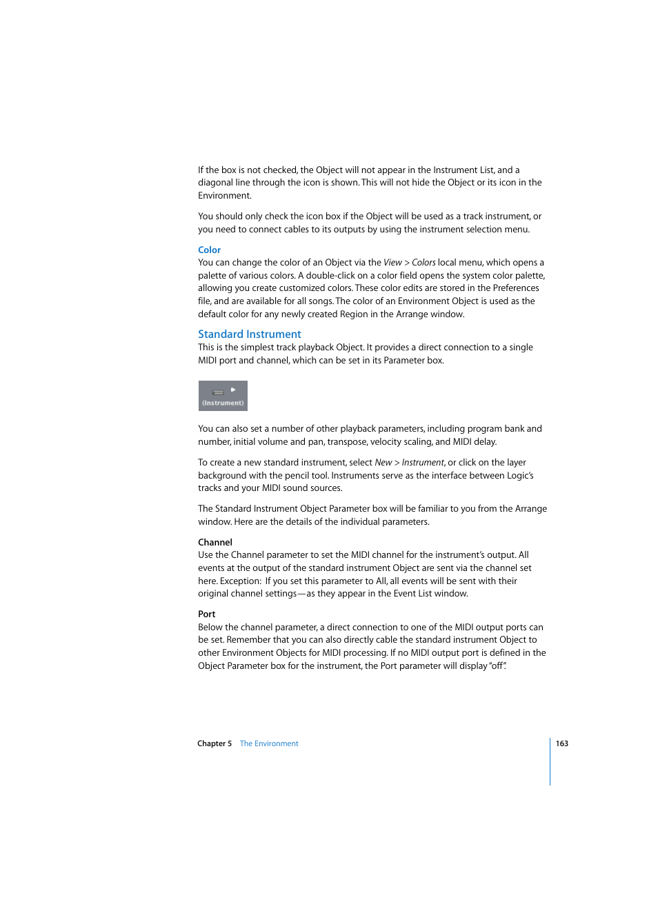 Color, Standard instrument | Apple Logic Express 7 User Manual | Page 163 / 522