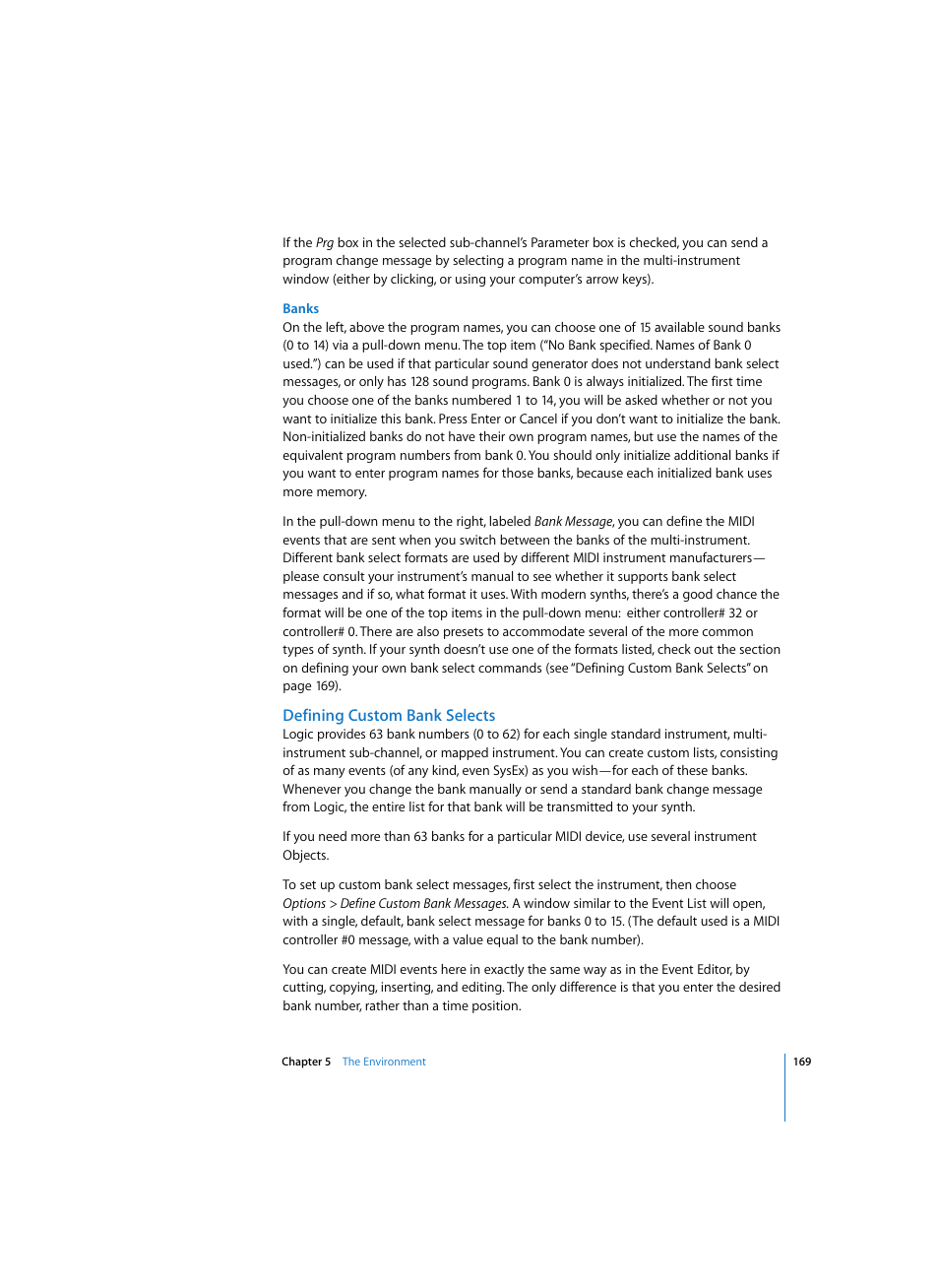Banks, Defining custom bank selects | Apple Logic Express 7 User Manual | Page 169 / 522
