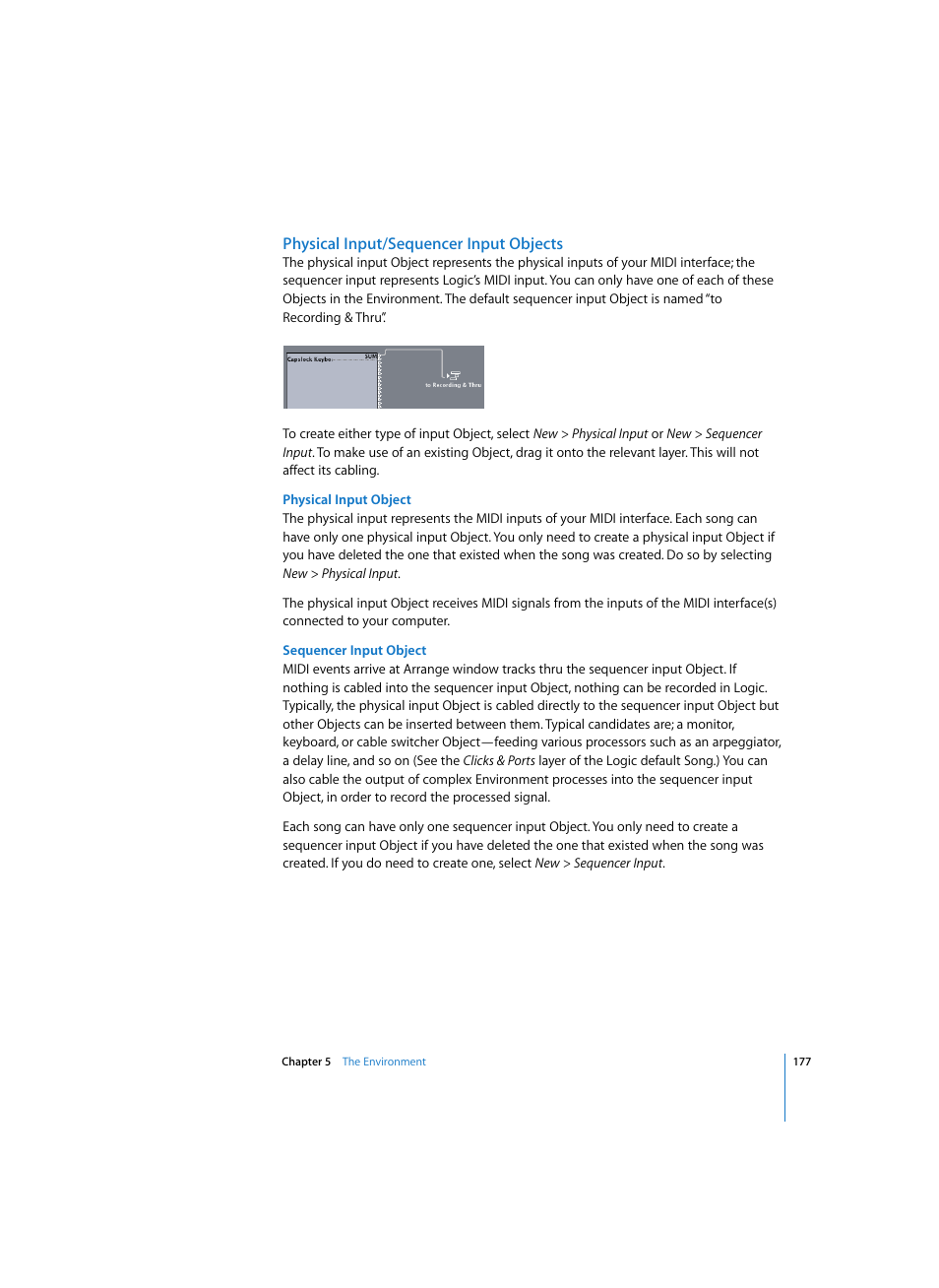 Physical input/sequencer input objects, Physical input object, Sequencer input object | Apple Logic Express 7 User Manual | Page 177 / 522
