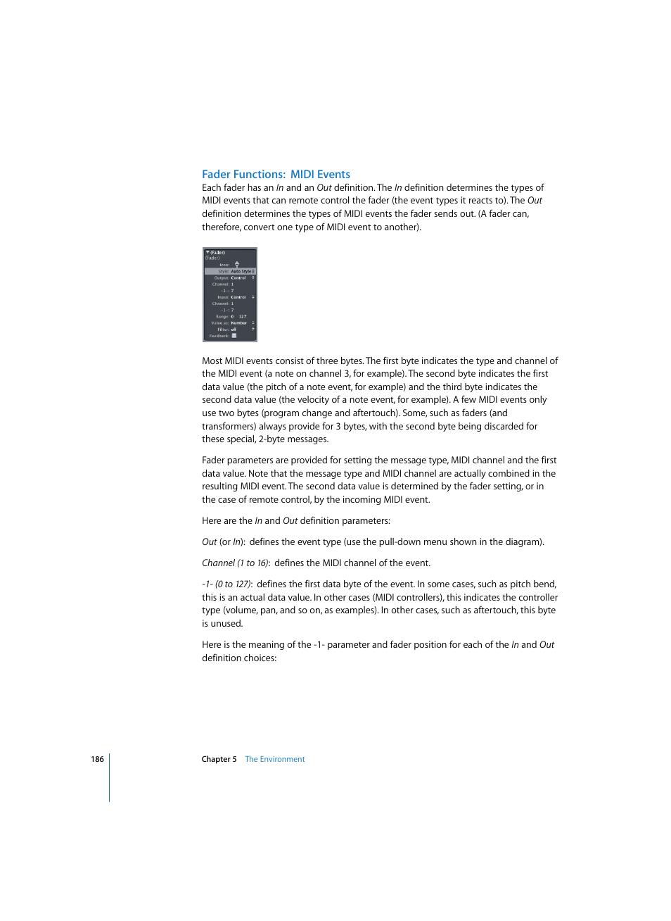 Fader functions:midi events | Apple Logic Express 7 User Manual | Page 186 / 522