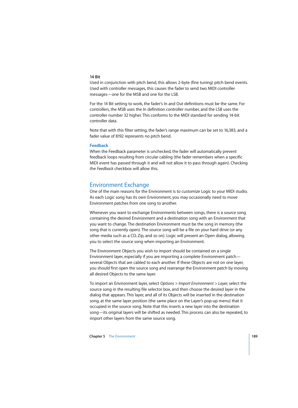 Feedback, Environment exchange | Apple Logic Express 7 User Manual | Page 189 / 522