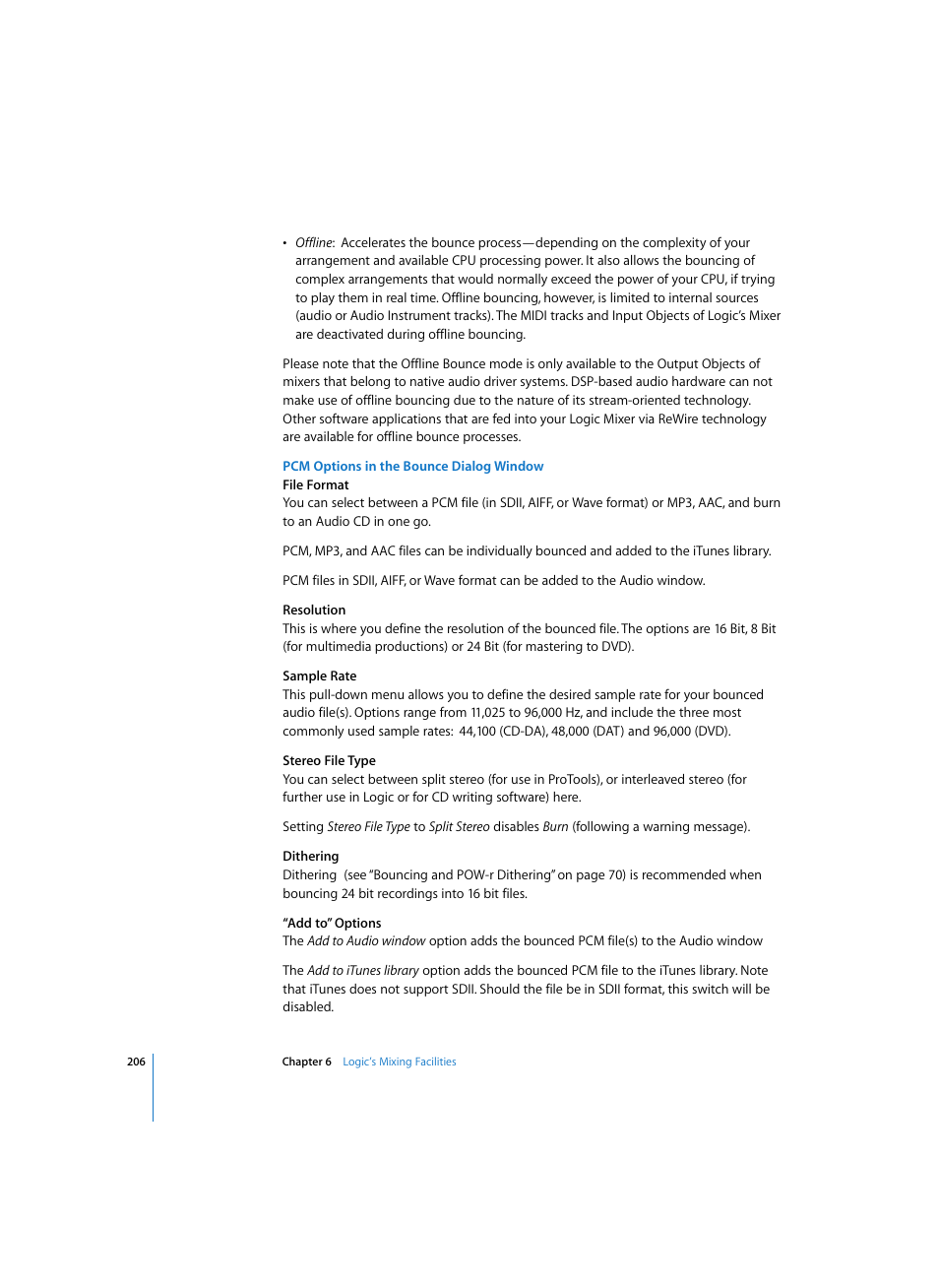 Pcm options in the bounce dialog window | Apple Logic Express 7 User Manual | Page 206 / 522