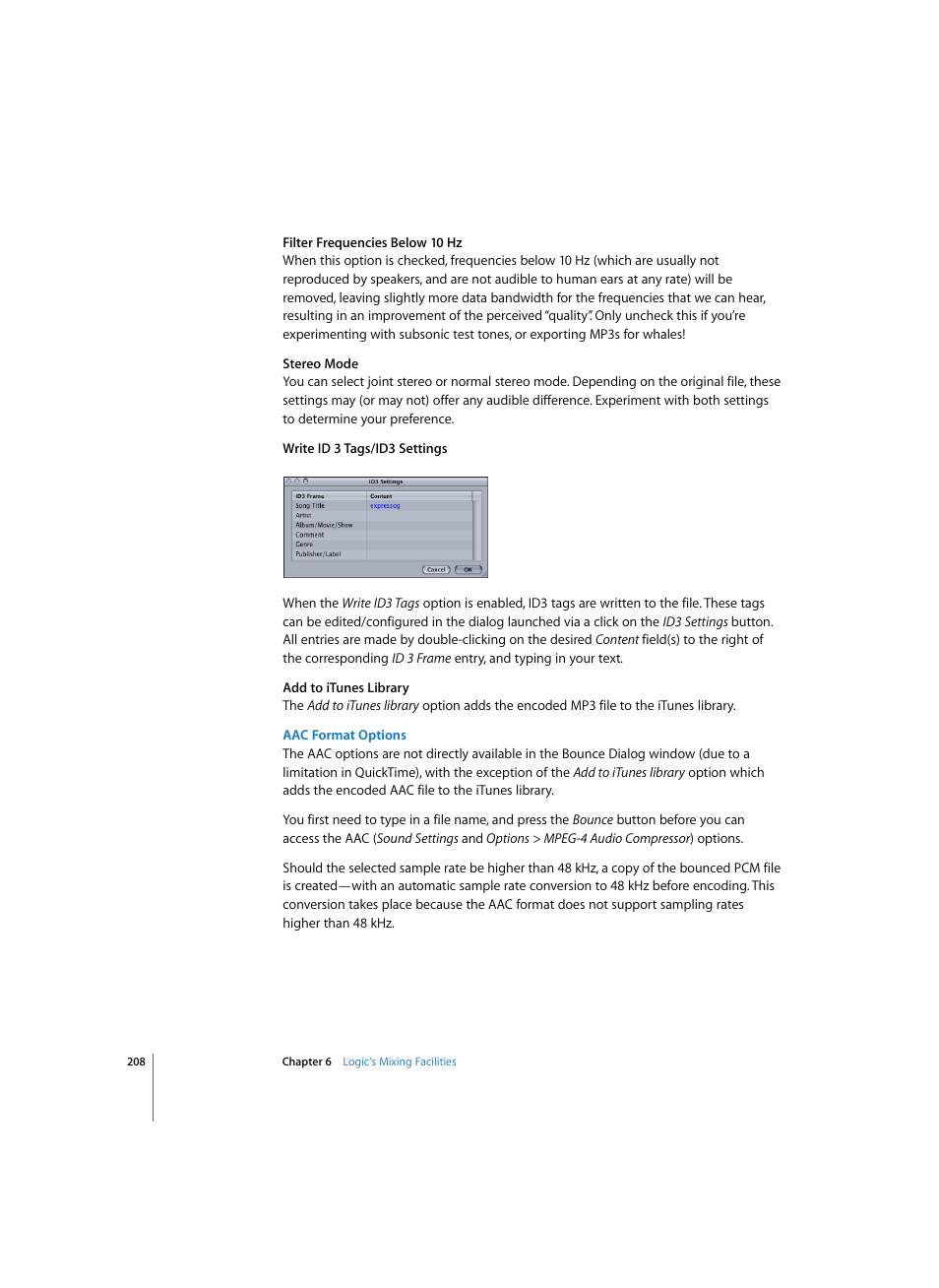 Aac format options | Apple Logic Express 7 User Manual | Page 208 / 522