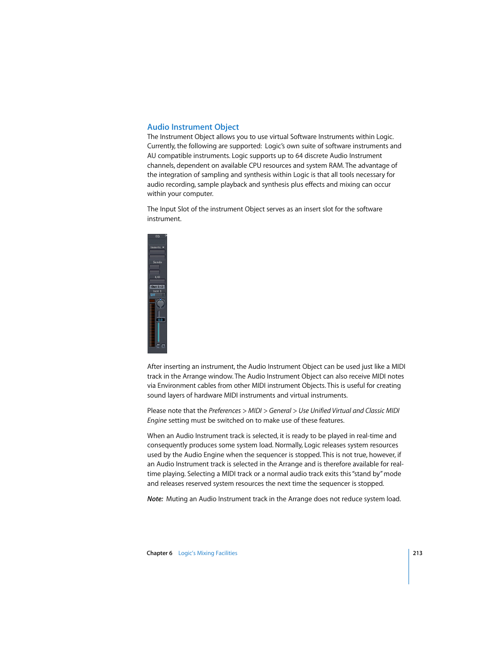 Audio instrument object | Apple Logic Express 7 User Manual | Page 213 / 522