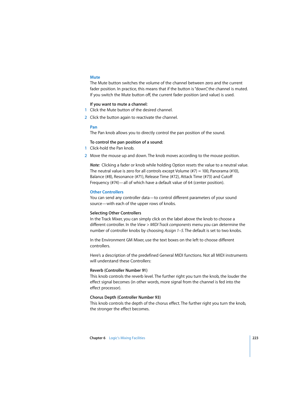 Mute, Other controllers | Apple Logic Express 7 User Manual | Page 223 / 522