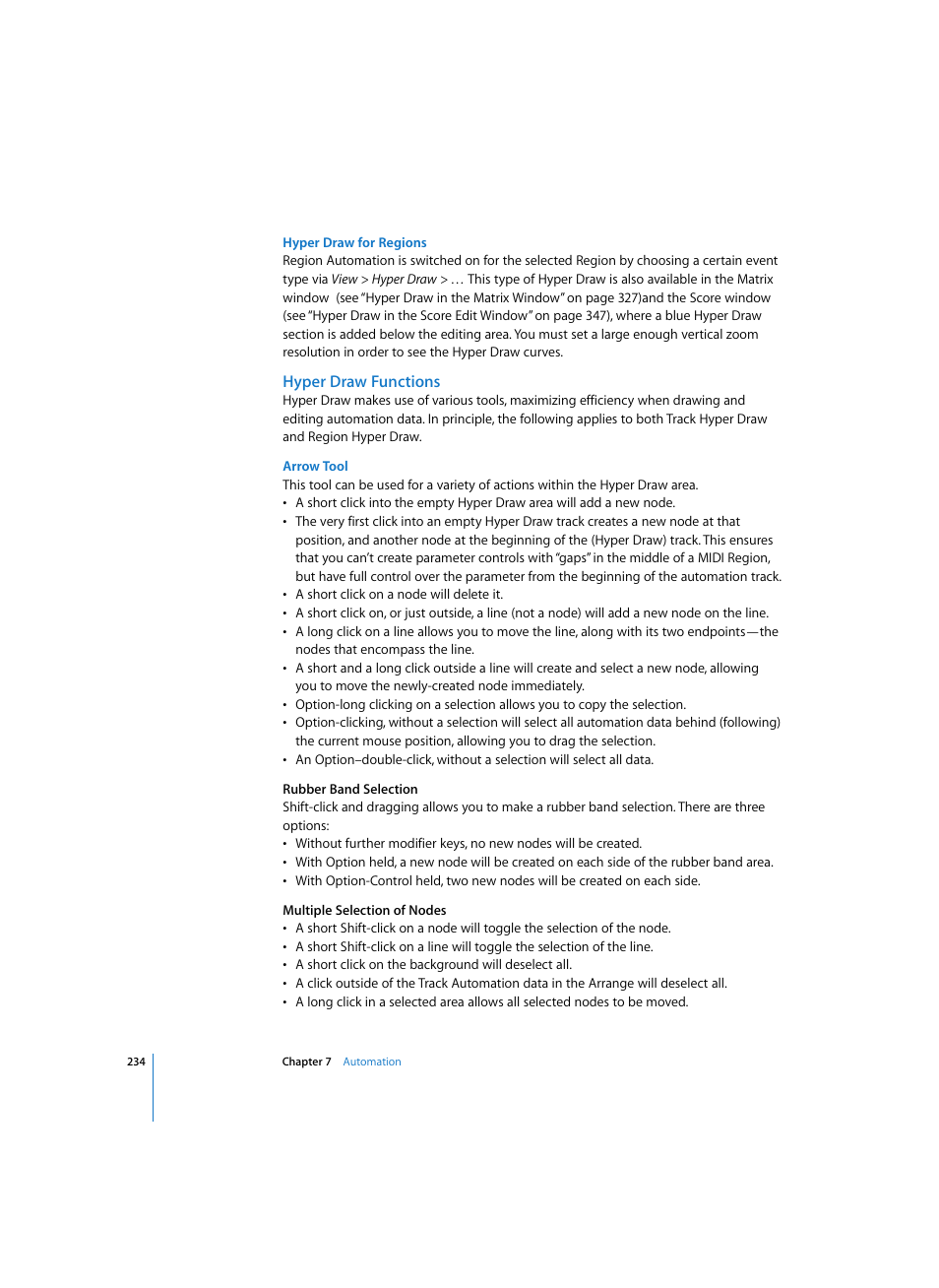 Hyper draw for regions, Hyper draw functions, Arrow tool | Apple Logic Express 7 User Manual | Page 234 / 522