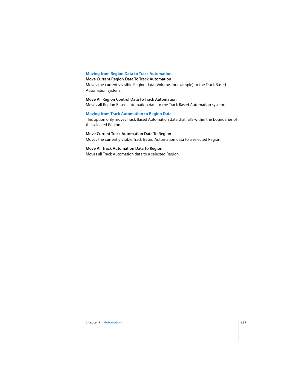 Moving from region data to track automation, Moving from track automation to region data | Apple Logic Express 7 User Manual | Page 237 / 522