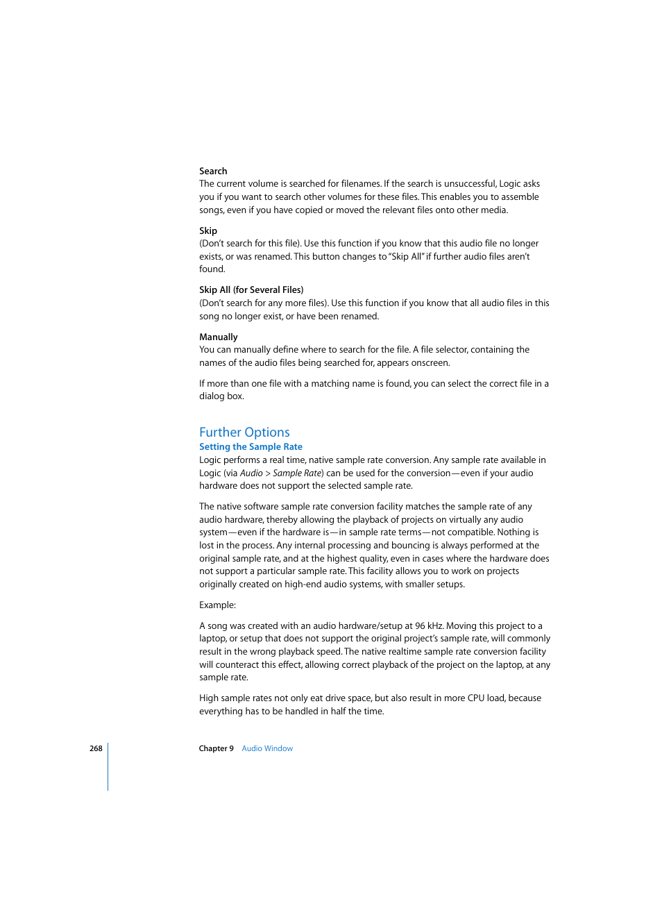 Further options, Setting the sample rate | Apple Logic Express 7 User Manual | Page 268 / 522