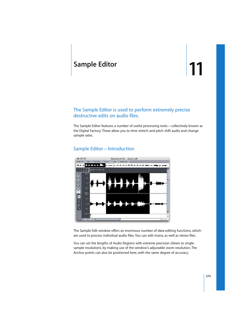 Sample editor, Sample editor—introduction | Apple Logic Express 7 User Manual | Page 275 / 522