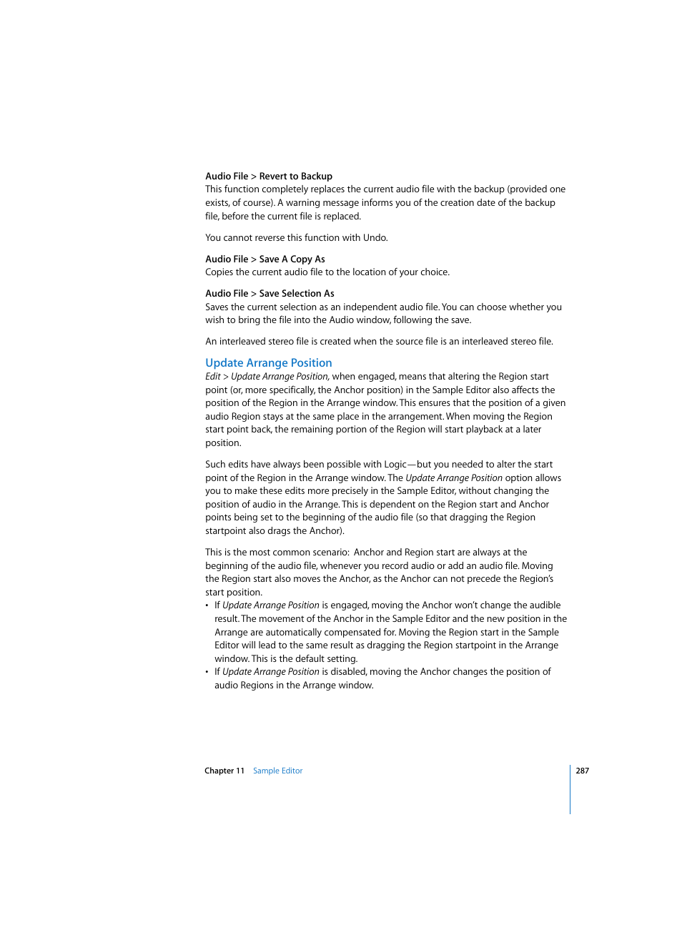 Update arrange position | Apple Logic Express 7 User Manual | Page 287 / 522