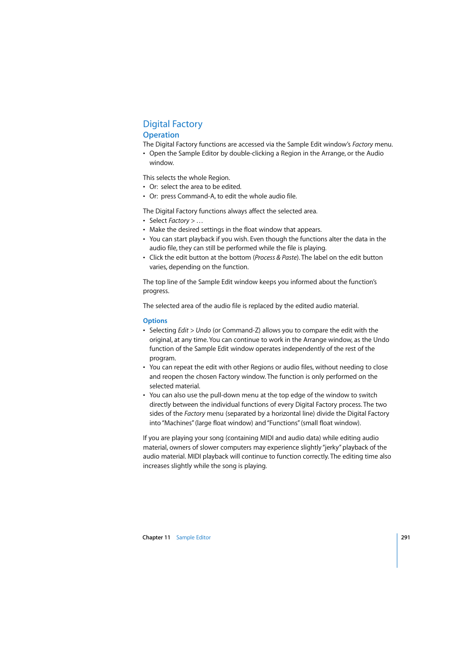 Digital factory, Operation, Options | Apple Logic Express 7 User Manual | Page 291 / 522