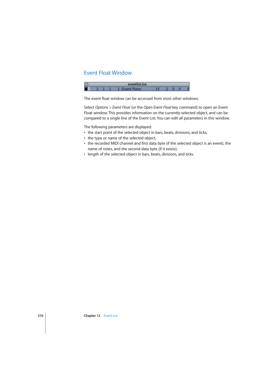 Event float window | Apple Logic Express 7 User Manual | Page 310 / 522