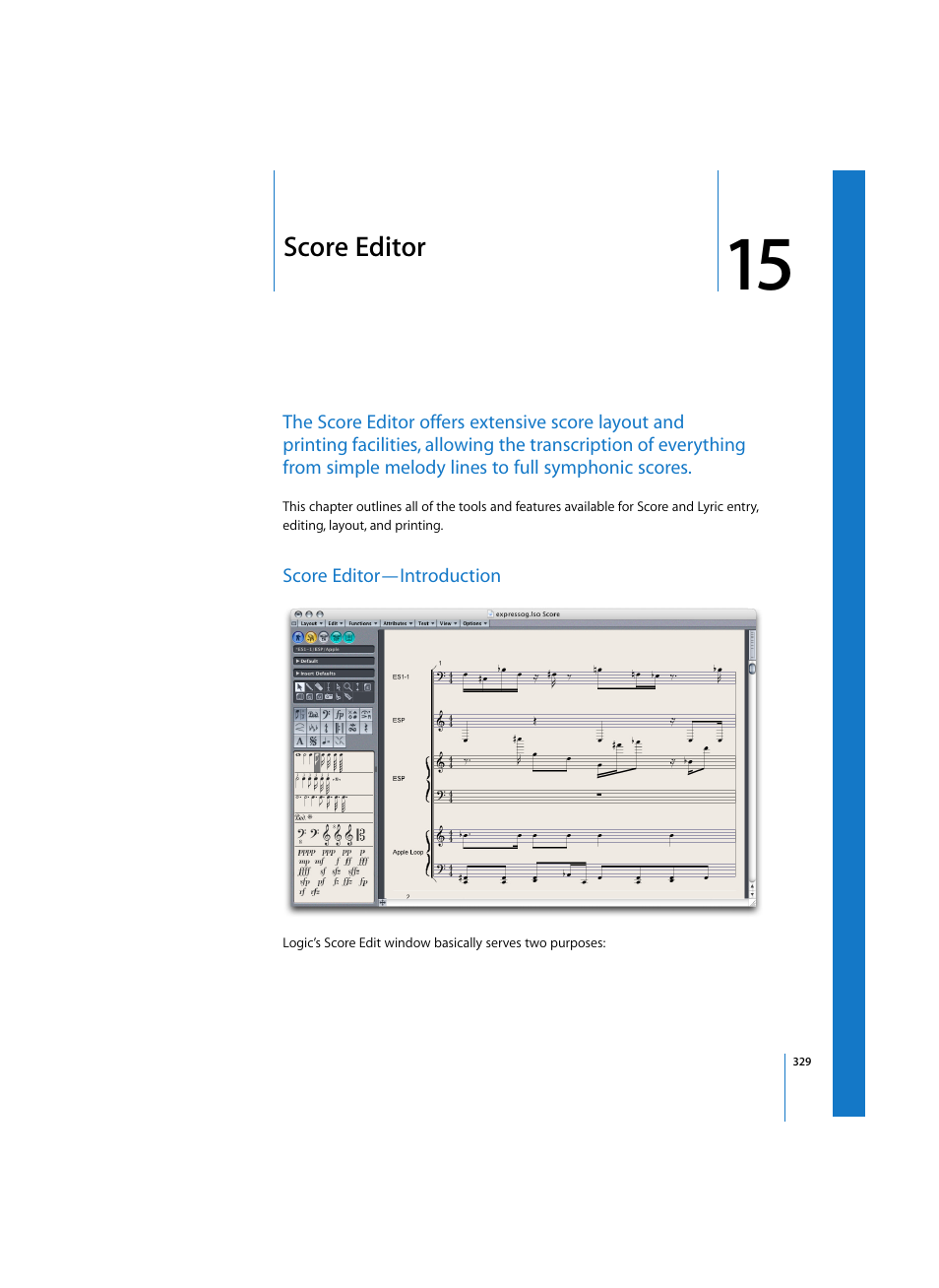 Score editor, Score editor—introduction | Apple Logic Express 7 User Manual | Page 329 / 522