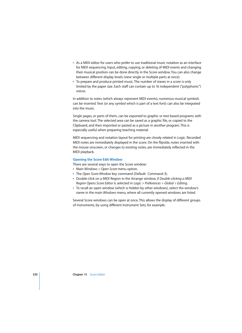 Opening the score edit window | Apple Logic Express 7 User Manual | Page 330 / 522