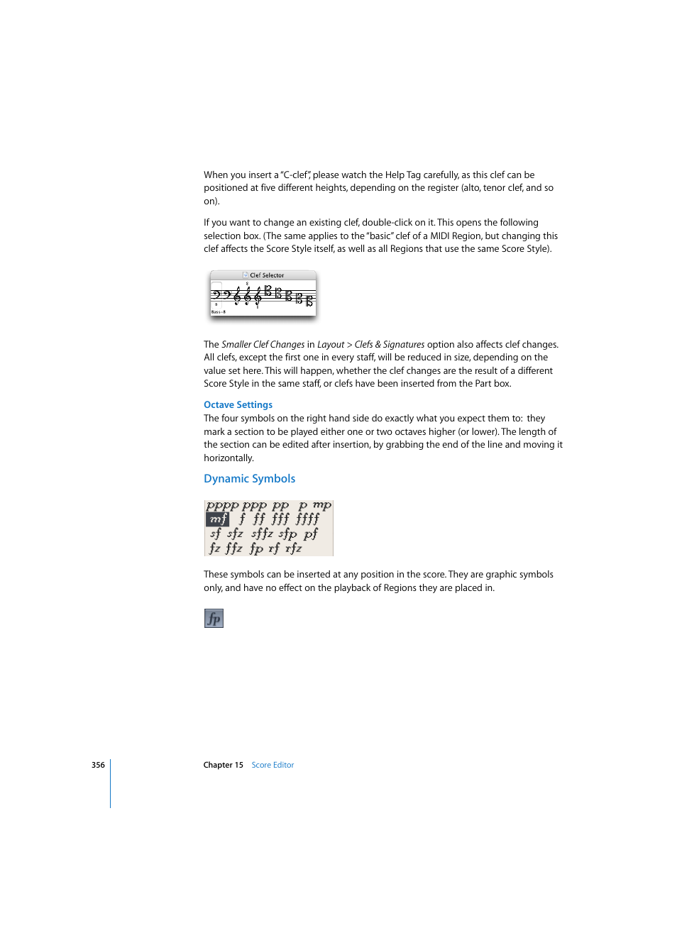 Octave settings, Dynamic symbols | Apple Logic Express 7 User Manual | Page 356 / 522