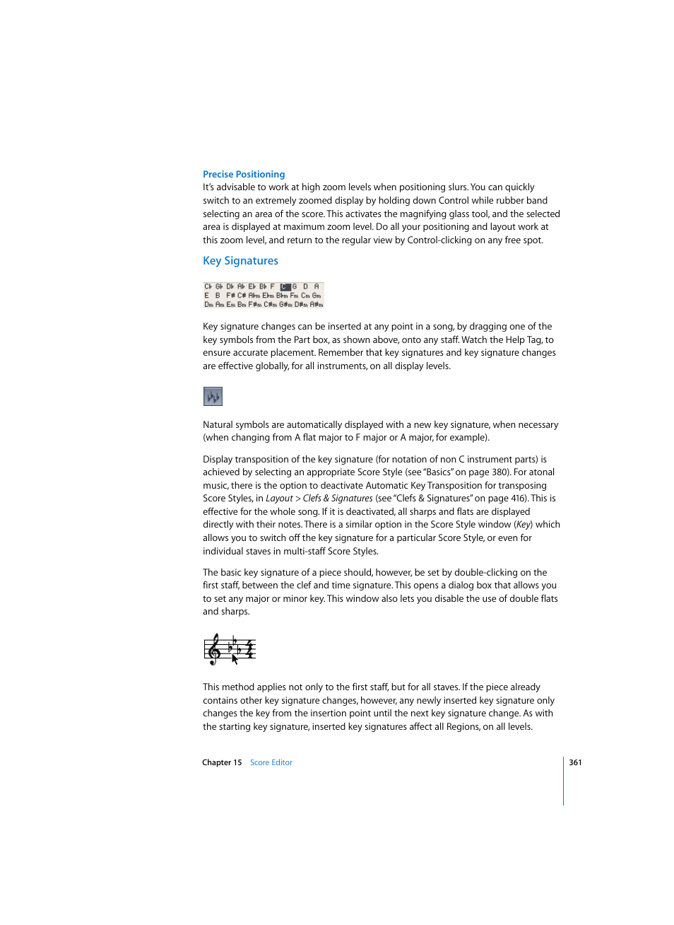 Precise positioning, Key signatures | Apple Logic Express 7 User Manual | Page 361 / 522