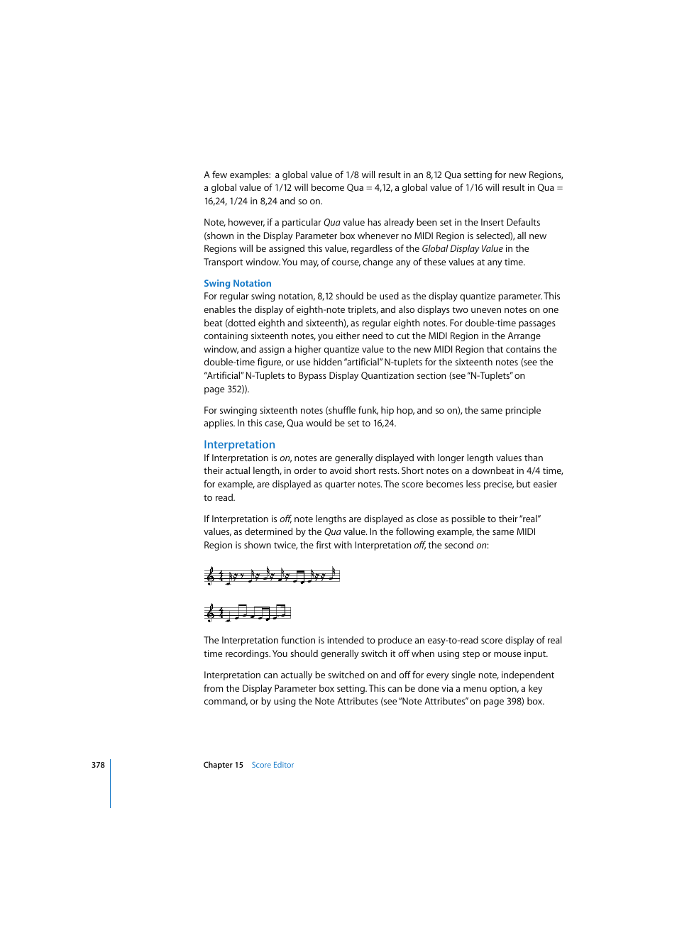 Swing notation, Interpretation | Apple Logic Express 7 User Manual | Page 378 / 522