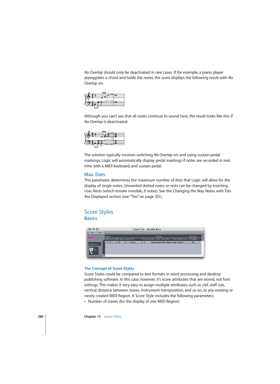 Max. dots, Score styles, Basics | The concept of score styles | Apple Logic Express 7 User Manual | Page 380 / 522