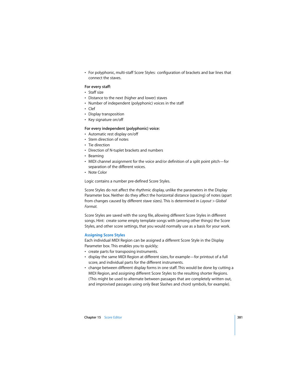 Assigning score styles | Apple Logic Express 7 User Manual | Page 381 / 522