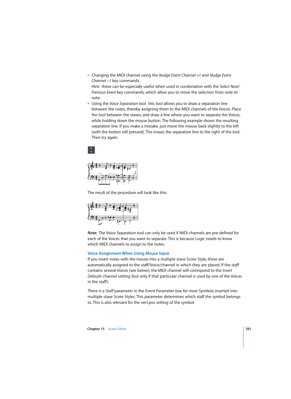 Voice assignment when using mouse input | Apple Logic Express 7 User Manual | Page 391 / 522