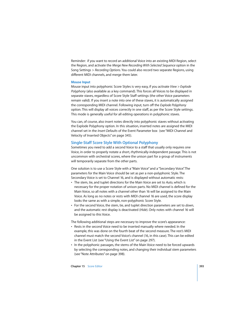 Mouse input, Single-staff score style with optional polyphony | Apple Logic Express 7 User Manual | Page 393 / 522