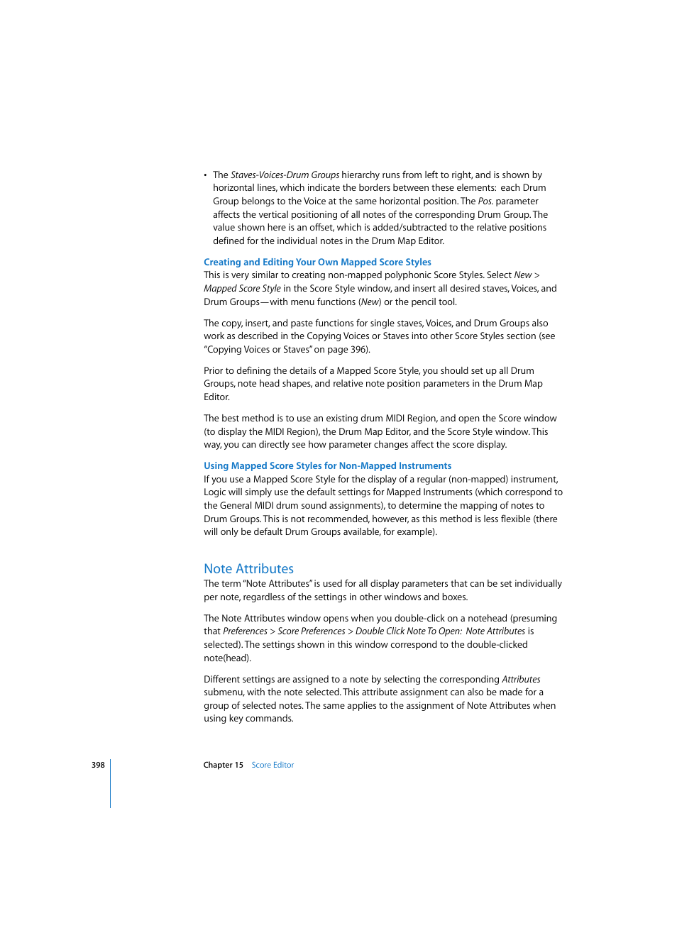 Creating and editing your own mapped score styles, Note attributes | Apple Logic Express 7 User Manual | Page 398 / 522