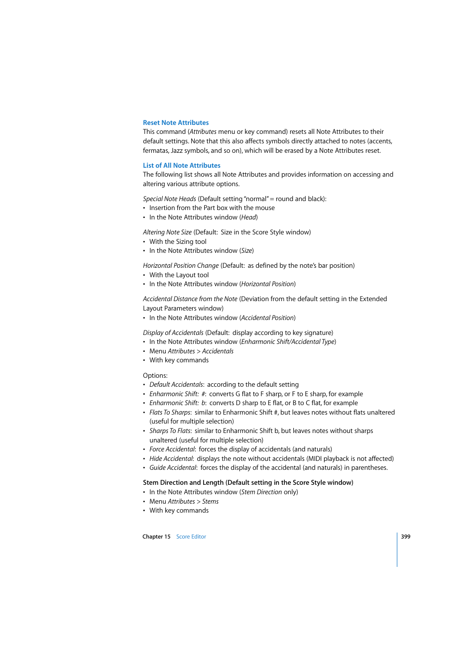 Reset note attributes, List of all note attributes | Apple Logic Express 7 User Manual | Page 399 / 522