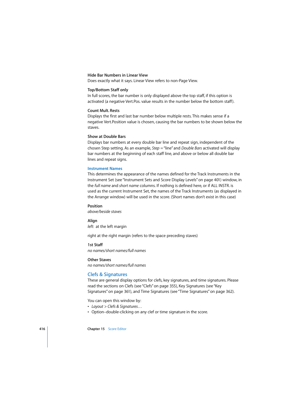 Instrument names, Clefs & signatures | Apple Logic Express 7 User Manual | Page 416 / 522