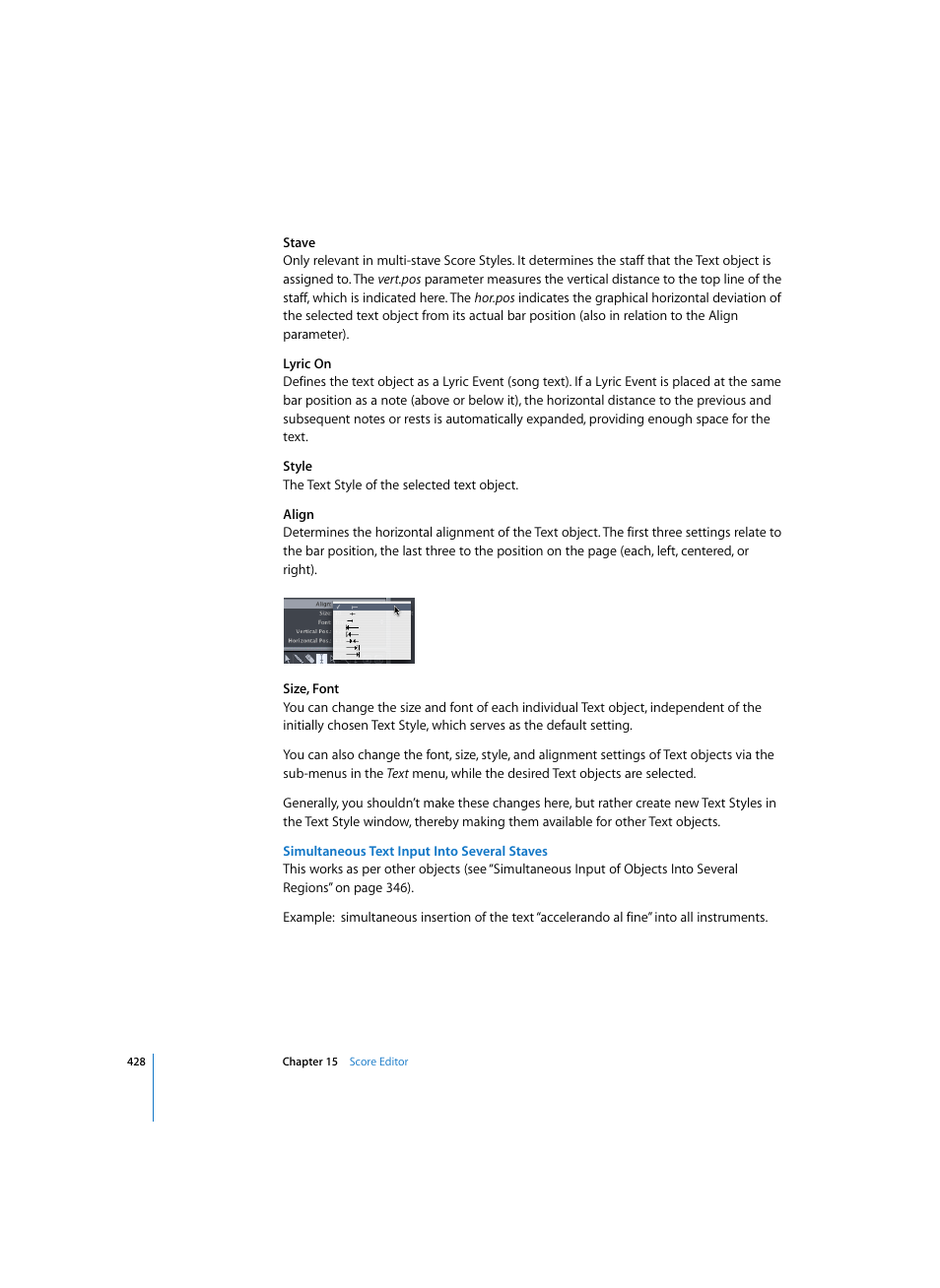 Simultaneous text input into several staves | Apple Logic Express 7 User Manual | Page 428 / 522