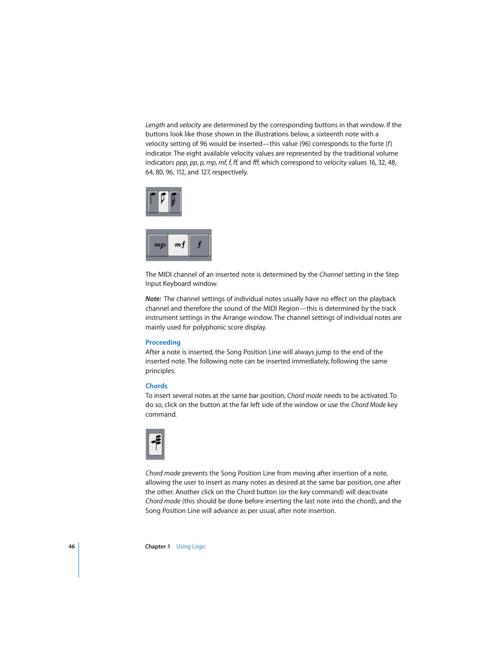 Proceeding, Chords | Apple Logic Express 7 User Manual | Page 46 / 522