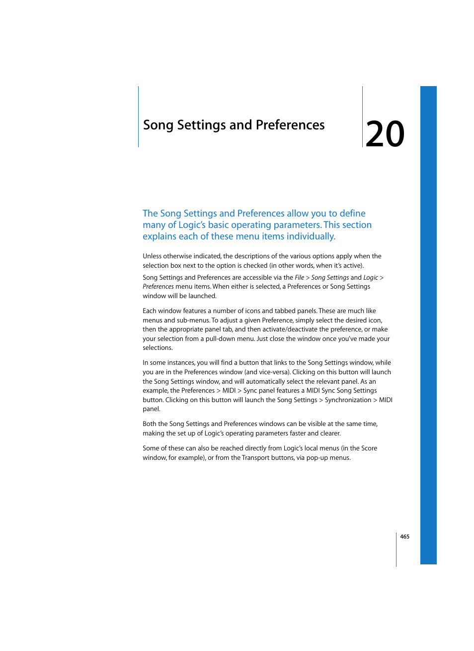 Song settings and preferences | Apple Logic Express 7 User Manual | Page 465 / 522