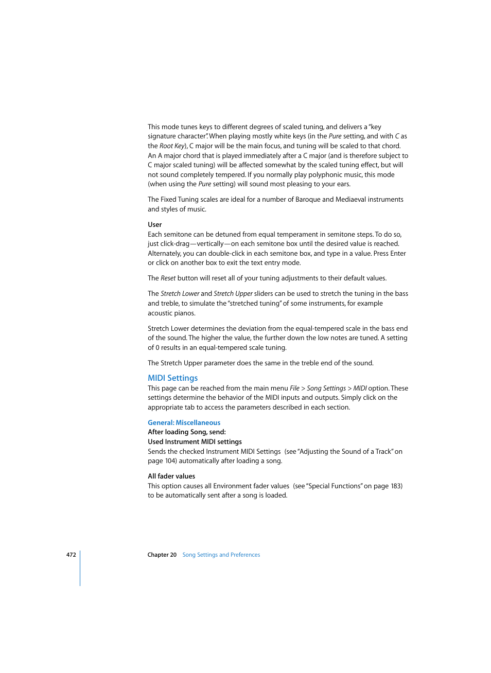 Midi settings, General: miscellaneous | Apple Logic Express 7 User Manual | Page 472 / 522