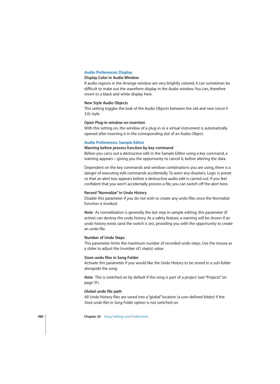 Audio preferences: display, Audio preferences: sample editor | Apple Logic Express 7 User Manual | Page 480 / 522