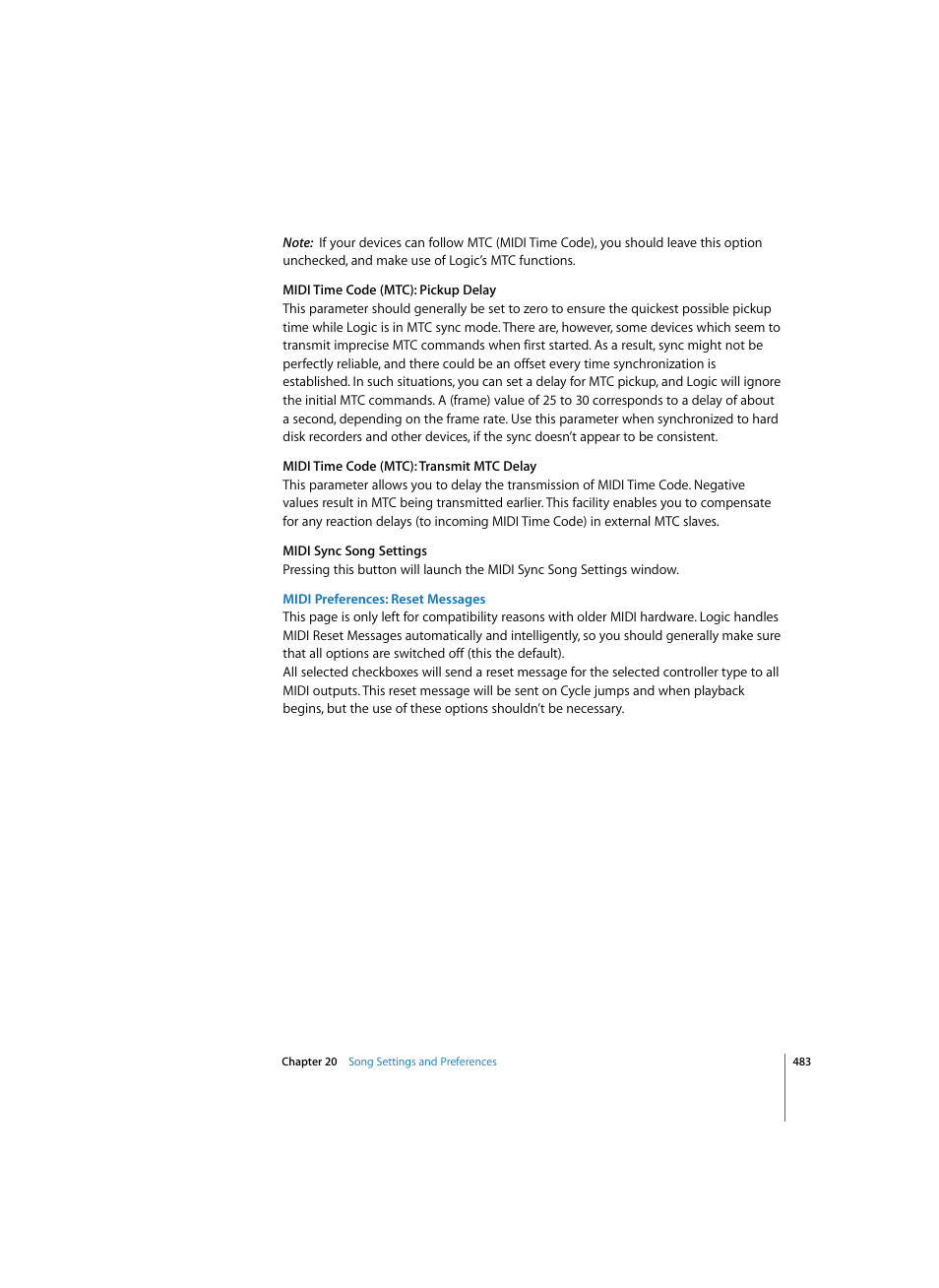 Midi preferences: reset messages | Apple Logic Express 7 User Manual | Page 483 / 522