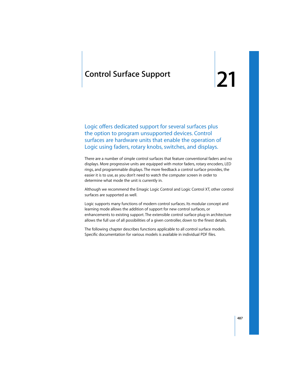 Control surface support, Chapter | Apple Logic Express 7 User Manual | Page 487 / 522