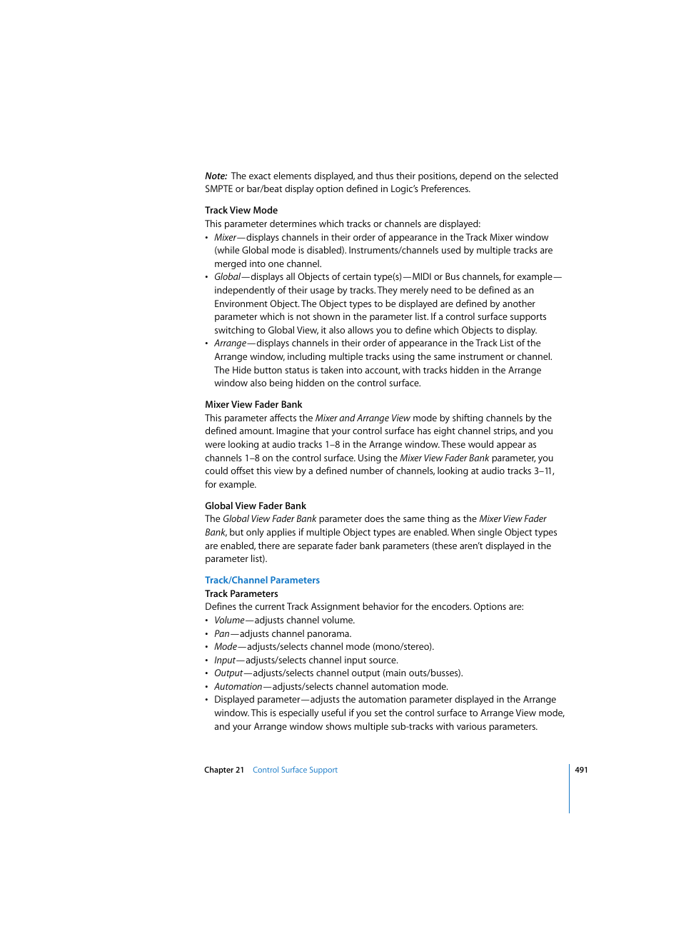 Track/channel parameters | Apple Logic Express 7 User Manual | Page 491 / 522