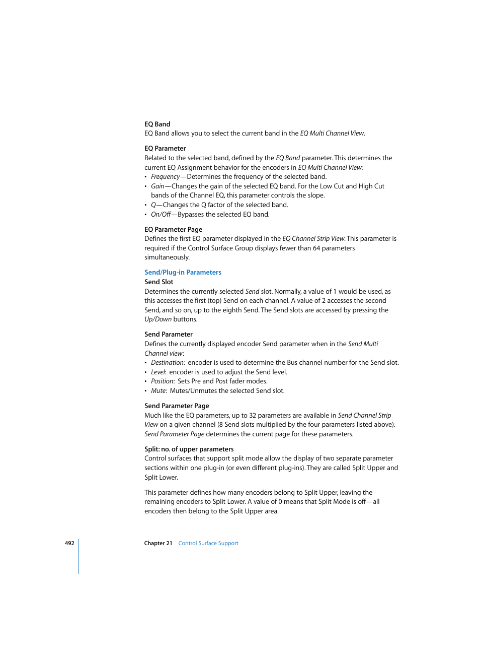Send/plug-in parameters | Apple Logic Express 7 User Manual | Page 492 / 522