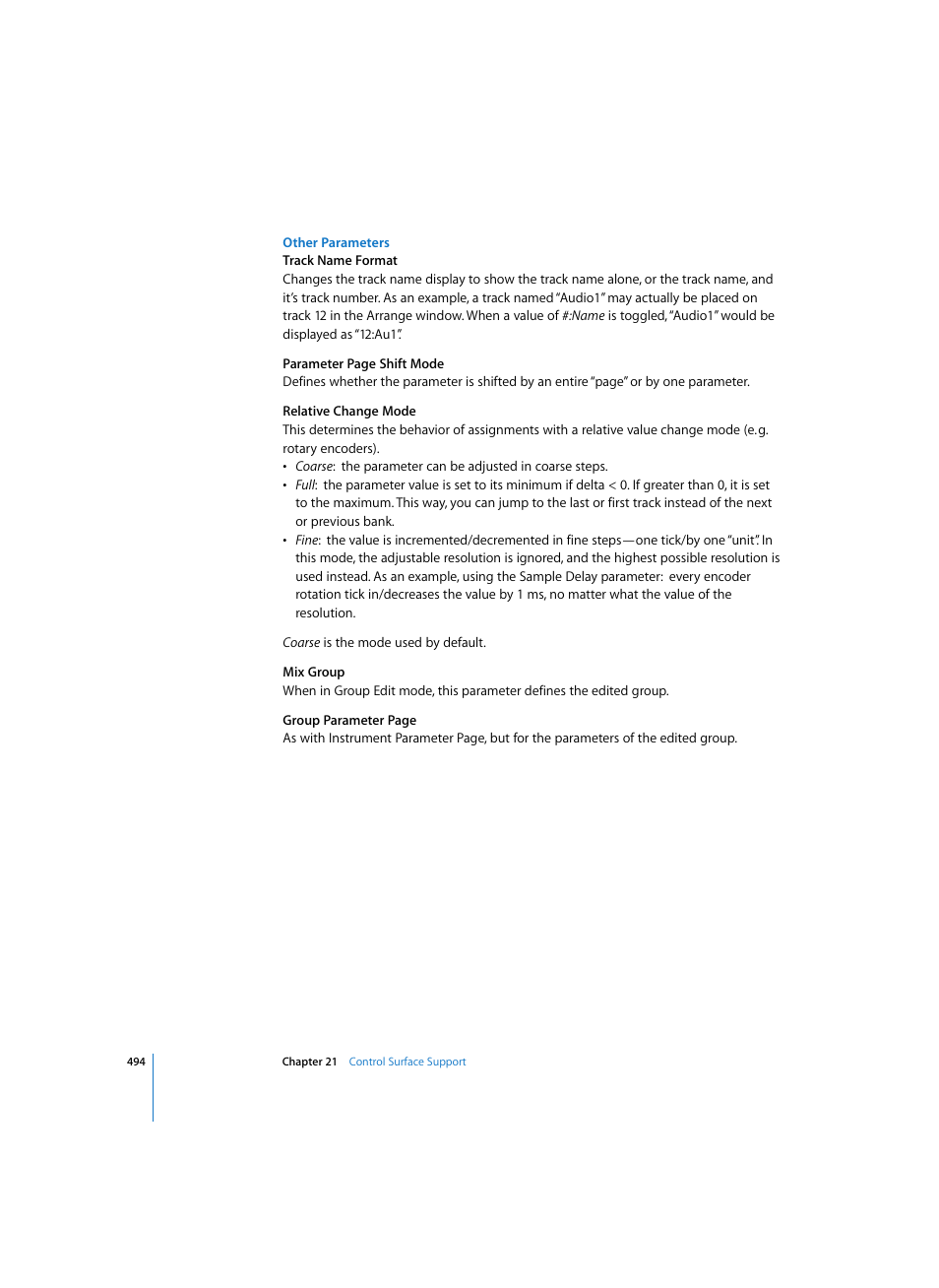Other parameters | Apple Logic Express 7 User Manual | Page 494 / 522