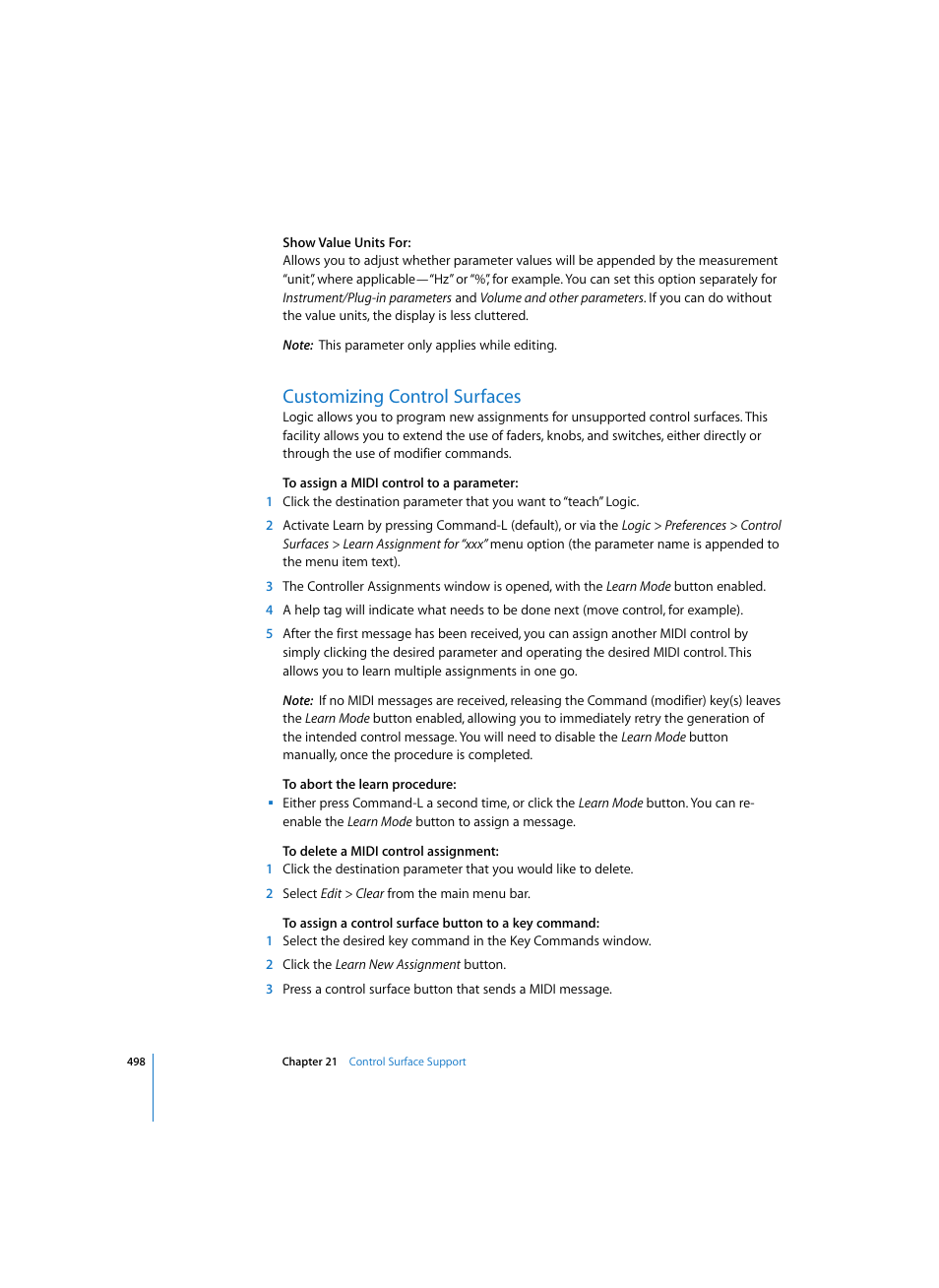 Customizing control surfaces | Apple Logic Express 7 User Manual | Page 498 / 522