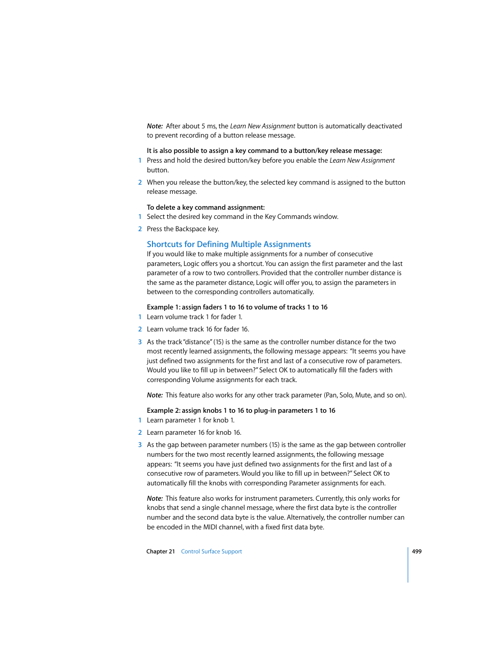 Shortcuts for defining multiple assignments | Apple Logic Express 7 User Manual | Page 499 / 522