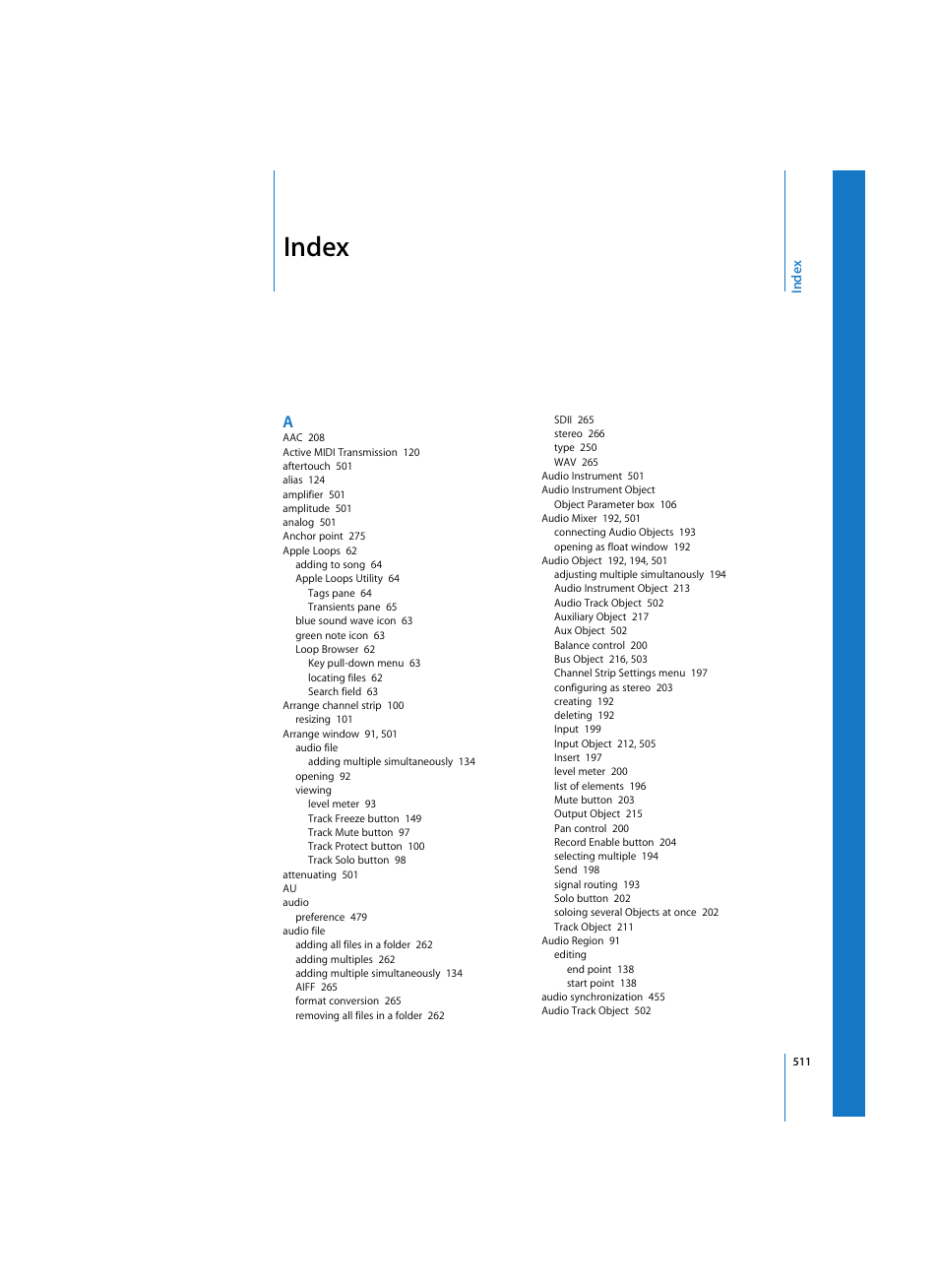 Index | Apple Logic Express 7 User Manual | Page 511 / 522