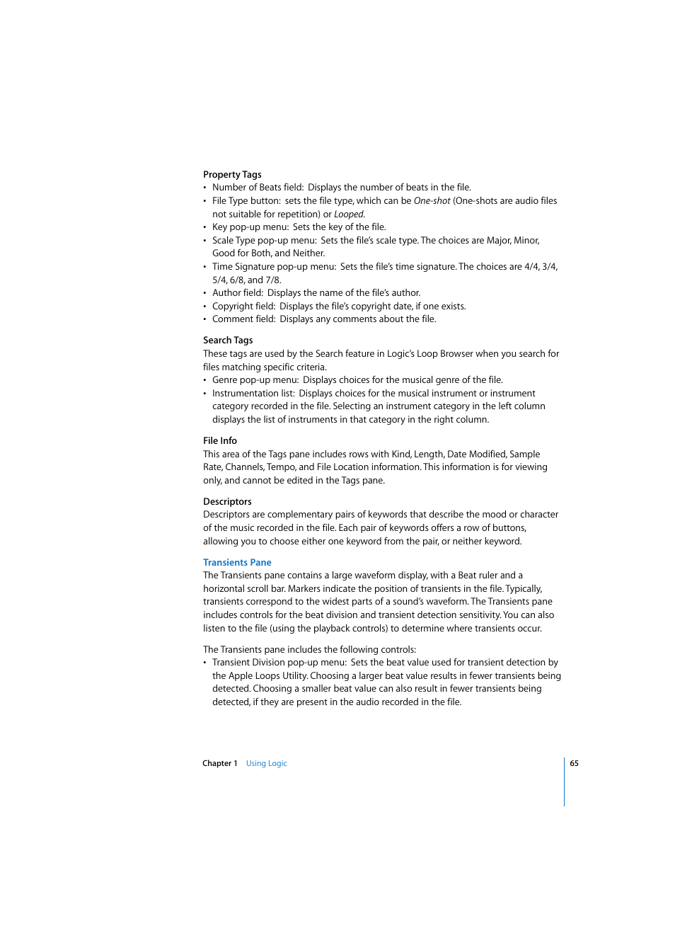 Transients pane | Apple Logic Express 7 User Manual | Page 65 / 522