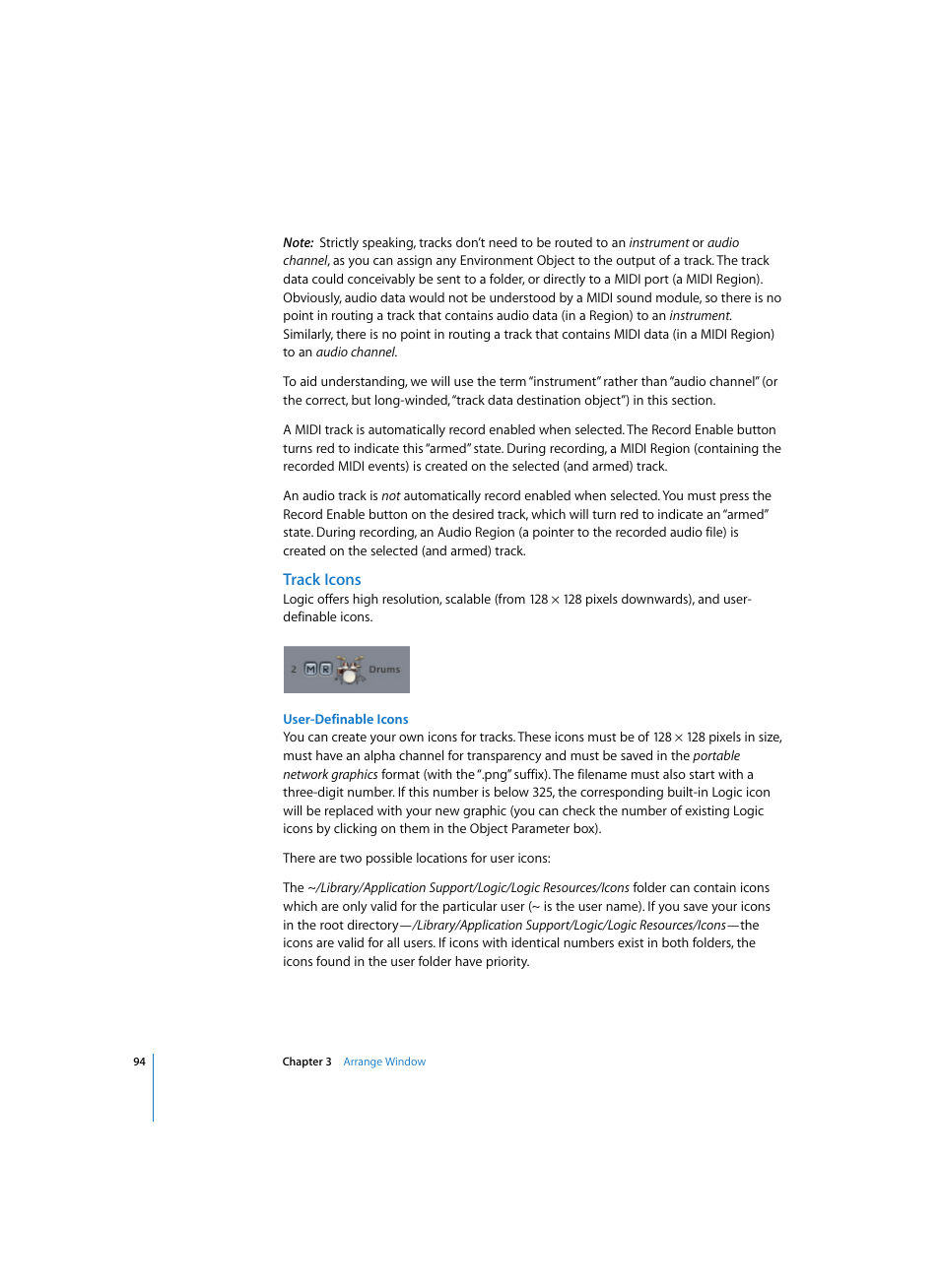 Track icons, User-definable icons | Apple Logic Express 7 User Manual | Page 94 / 522