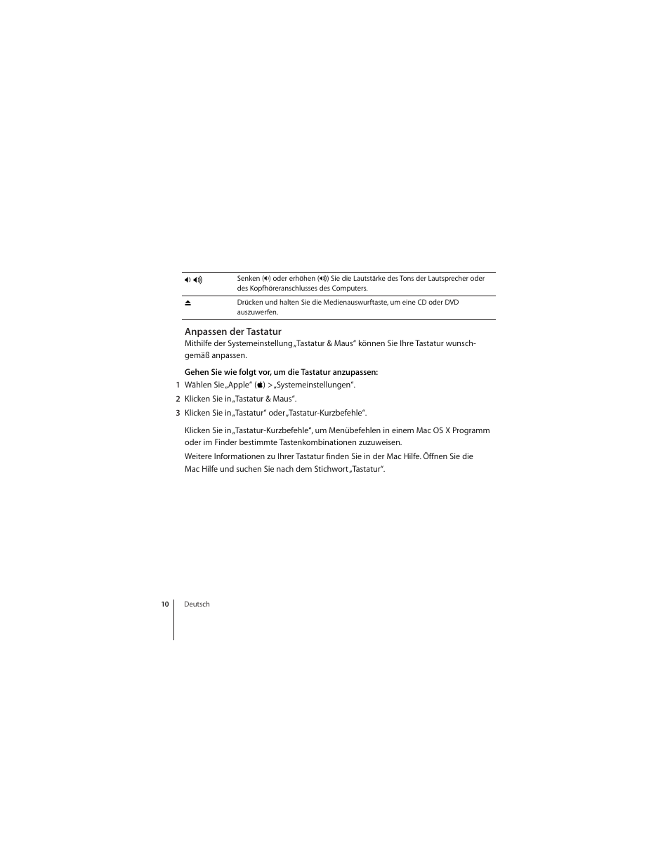 Anpassen der tastatur | Apple Keyboard (aluminum; wired) User Manual | Page 10 / 50