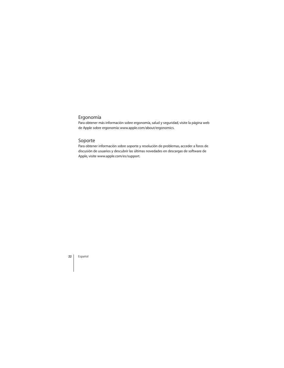 Ergonomía, Soporte | Apple Keyboard (aluminum; wired) User Manual | Page 22 / 50