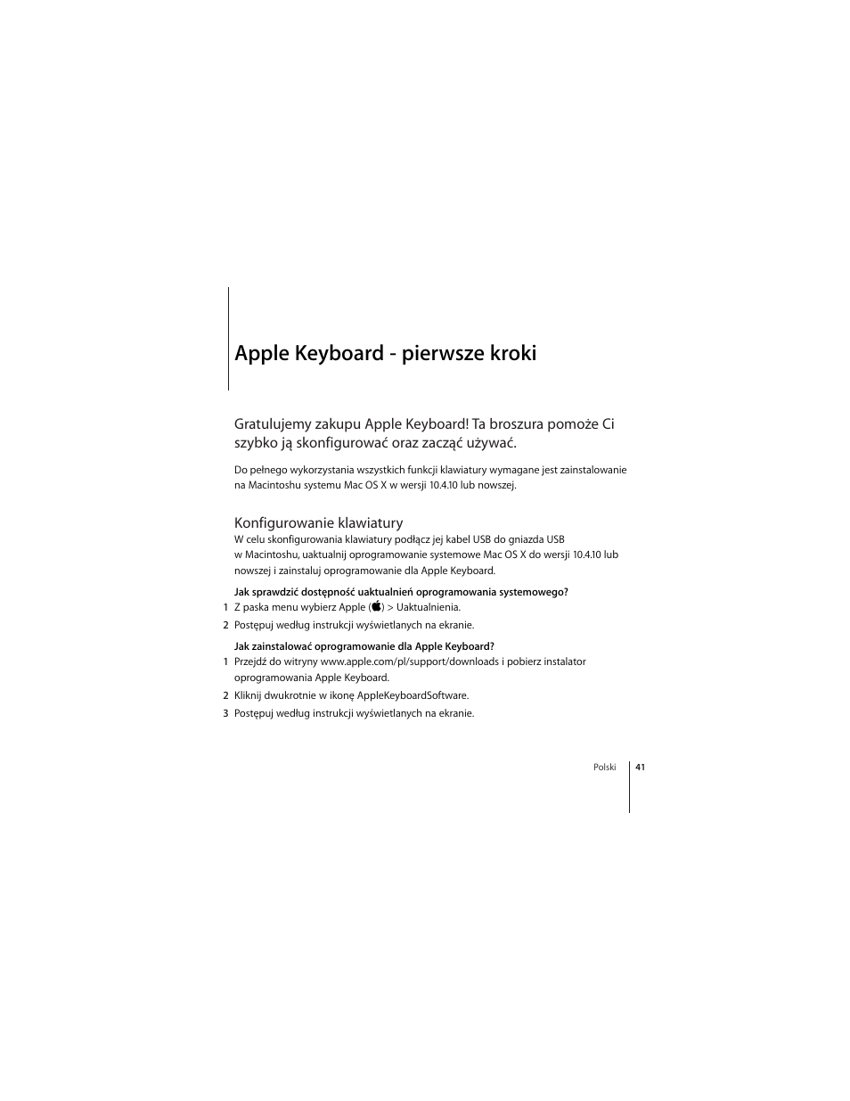 Apple keyboard - pierwsze kroki, Konfigurowanie klawiatury | Apple Keyboard (aluminum; wired) User Manual | Page 41 / 50